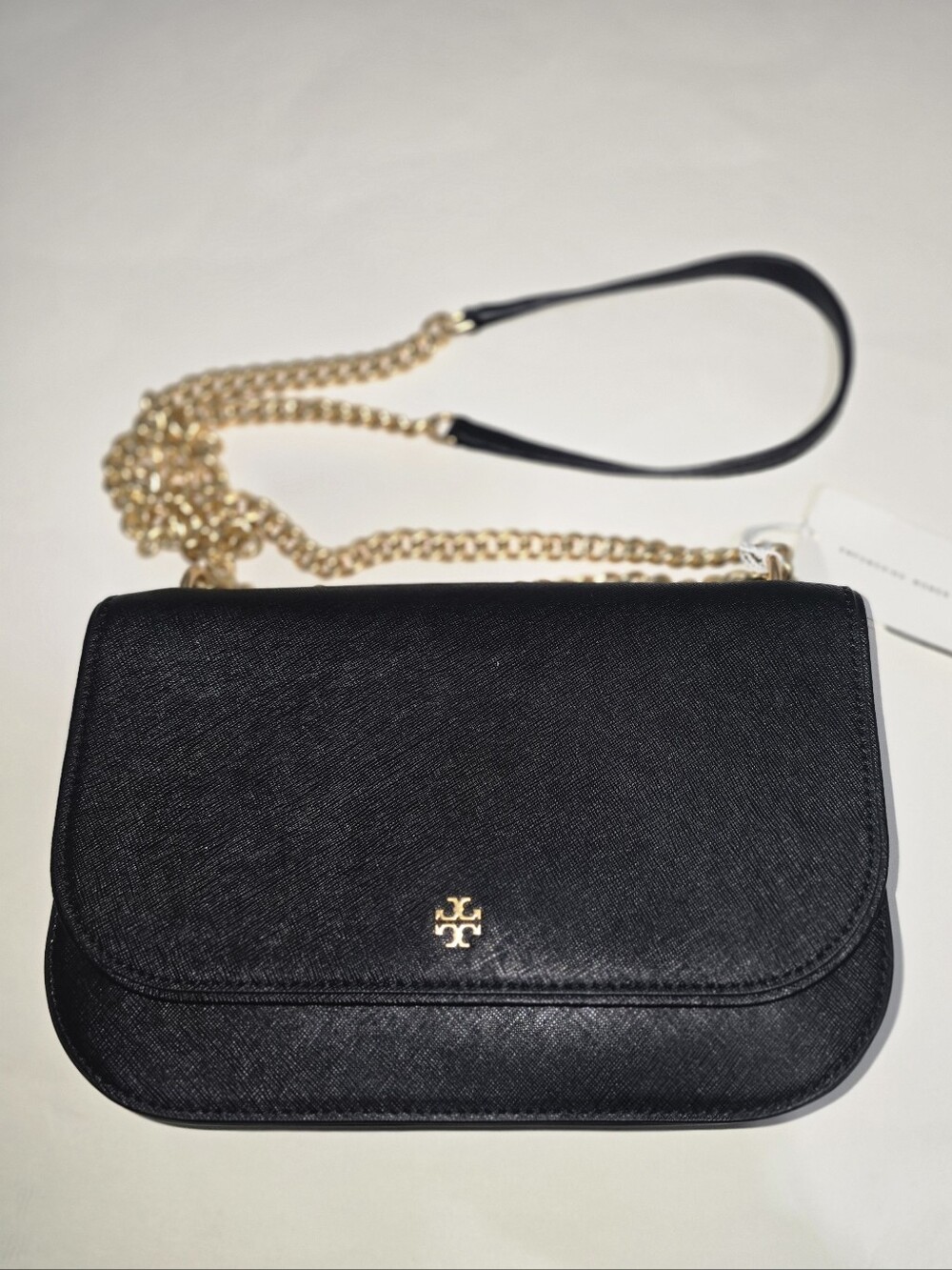 TORY BURCH BLACK EMERSON E/W FLAP ADJUSTABLE SHOULDER BAG PURSE CROSSBODY 147214